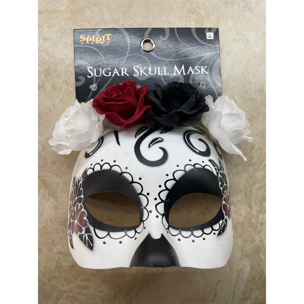 Spirit Halloween Mask Sugar Skull Floral Day of the Dead Costume NWT - Picture 3 of 8
